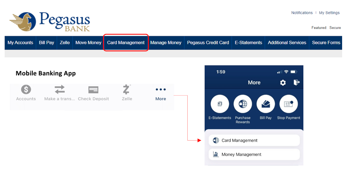 screenshot of card management location inside online banking